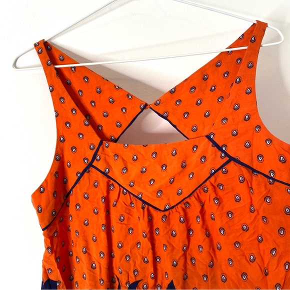 Anthropologie Maeve Orange Blue Dot Combo Boho Print Cut-Out Sleeveless Blouse - Picture 3 of 9